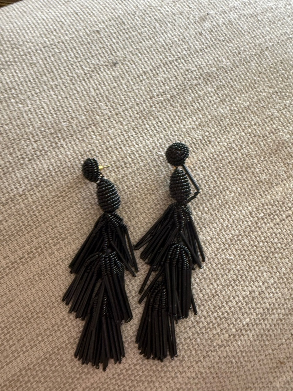 Black Beaded Tiered Tassel Earrings -  Women Jewelry
